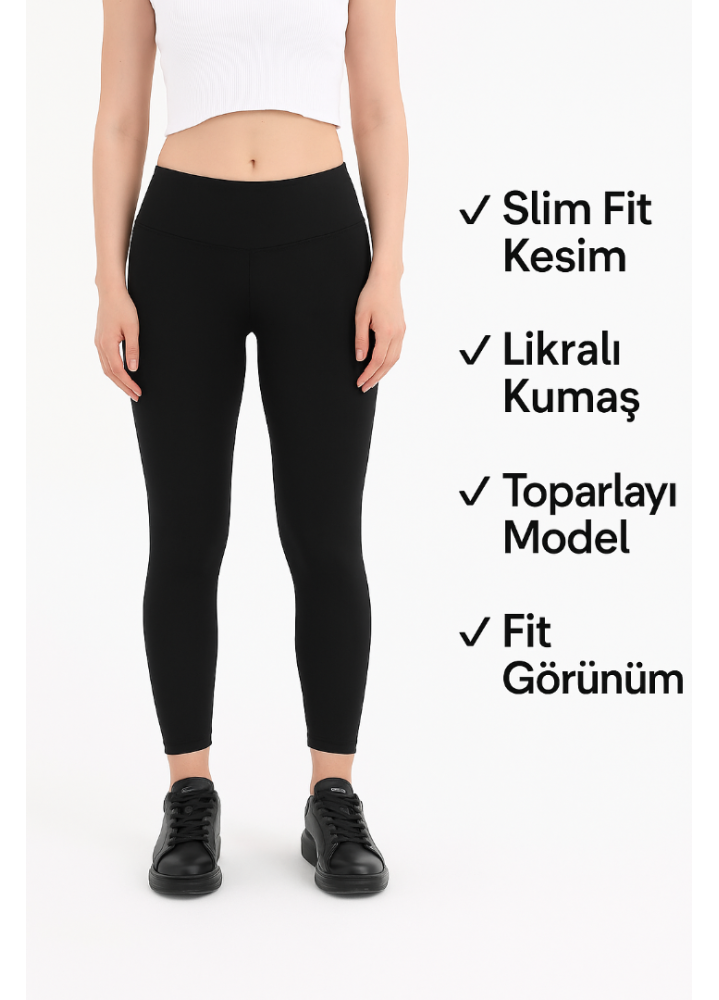 Vücuda Oturan Fit Görünüm – Toparlayıcı Kesim Kadın Siyah Yüksek Bel Günlük Ve Spor Tayt